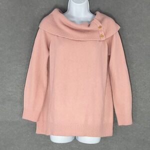 Express Sweater Womens Sz‎ S Pink Wool Blend Cowl Neck Button Soft Feminine